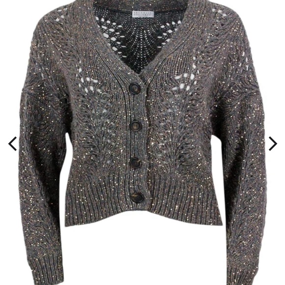 Women’s Brunello Cucinelli NEW Sequin Crochet Cardigan Gray Cashmere Blend Sz S - Picture 11 of 13